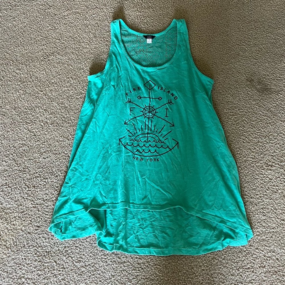 Women's Teal Fire Island Tank Top with lace/crochet back